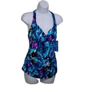 Suddenly Slim By Catalina 1-Pc Swimsuit Blue Floral Women's Small 4-6